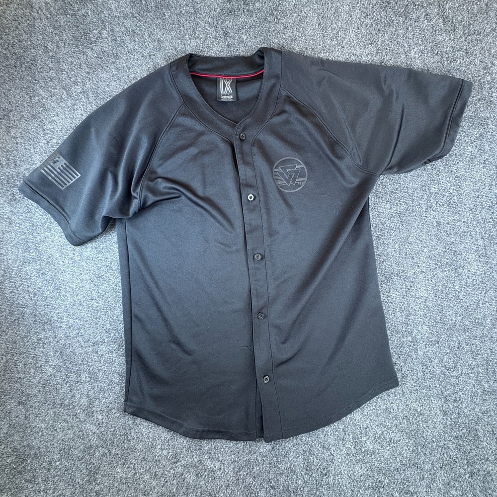 Ninth Hall IX NH Baseball Jersey Mens‎ XL Black Logo Button Up Raglan Sleeve #09